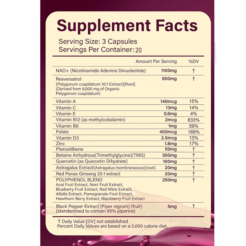 NAD supplement pure organic liposome NAD+containing resveratrol supplement - enhances NAD+anti-aging, energy, and focus