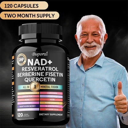 NAD+, Resveratrol, Quercetin, Berberine Fisetin-Cellular Health, Healthy Aging, Vitamin K2, Vitamin D3, One-stop Approach,1000mg