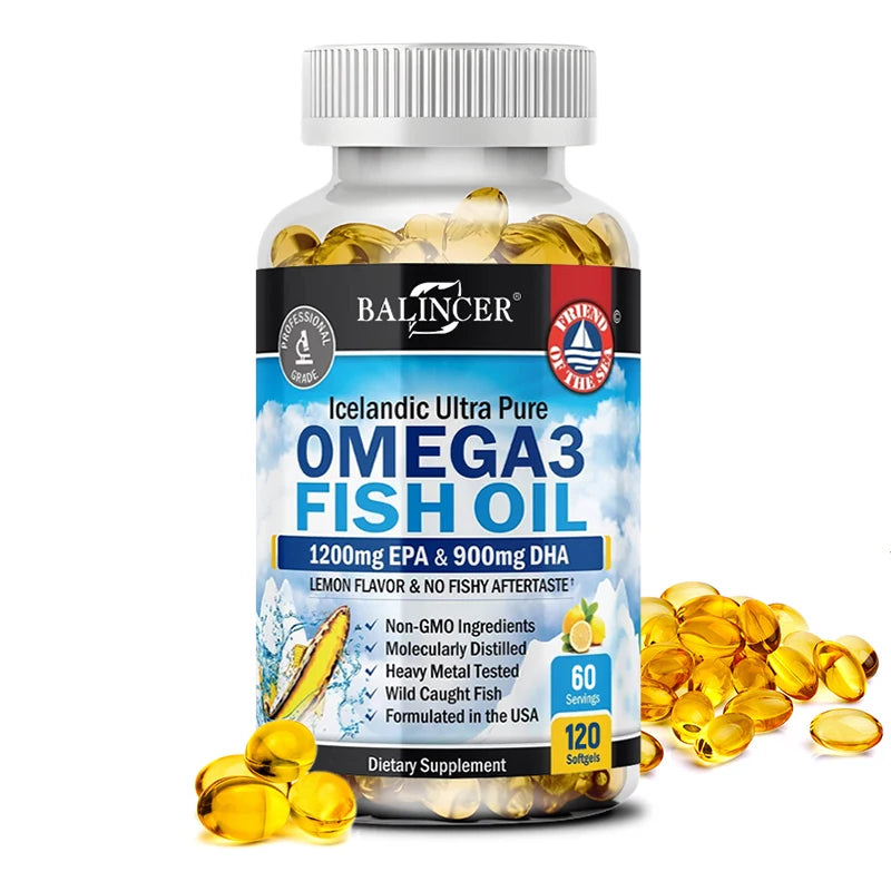 Omega-3 Fish Oil Supplement - with EPA & DHA - Supports Heart and Brain Health Omega 3 Fatty Acids 120 Capsules