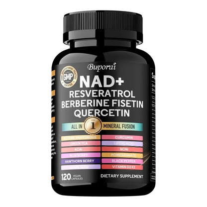 NAD+, Resveratrol, Quercetin, Berberine Fisetin-Cellular Health, Healthy Aging, Vitamin K2, Vitamin D3, One-stop Approach,1000mg