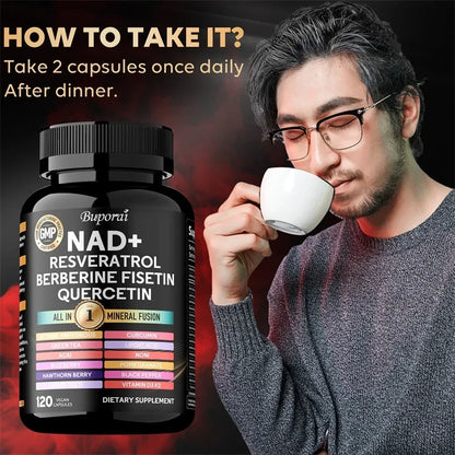 NAD+, Resveratrol, Quercetin, Berberine Fisetin-Cellular Health, Healthy Aging, Vitamin K2, Vitamin D3, One-stop Approach,1000mg